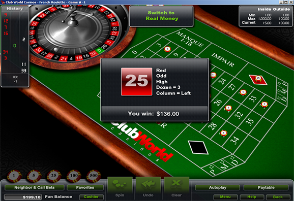 Club World Casino French Roulette