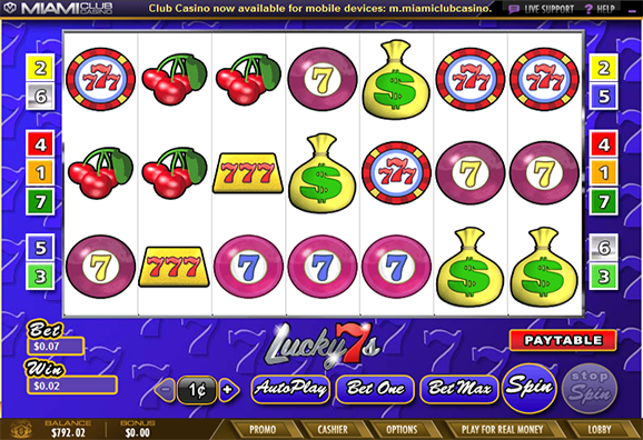 Miami Club Casino Lucky 7s 7-Reel Slot