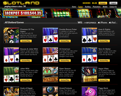 Slotland Casino Instant Play Lobby