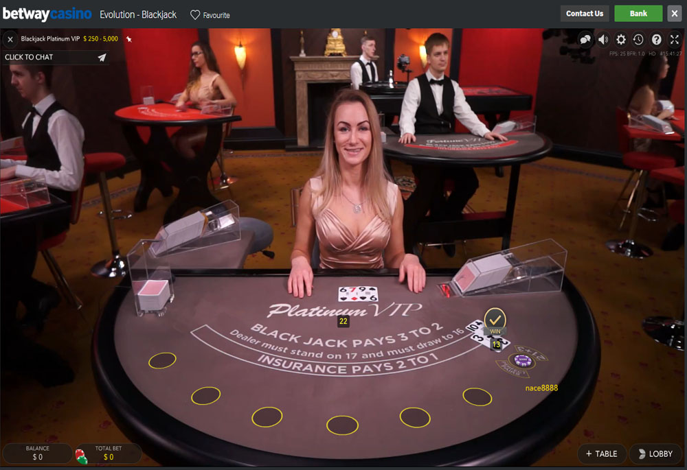 Live Dealer Blackjack at Betway Casino