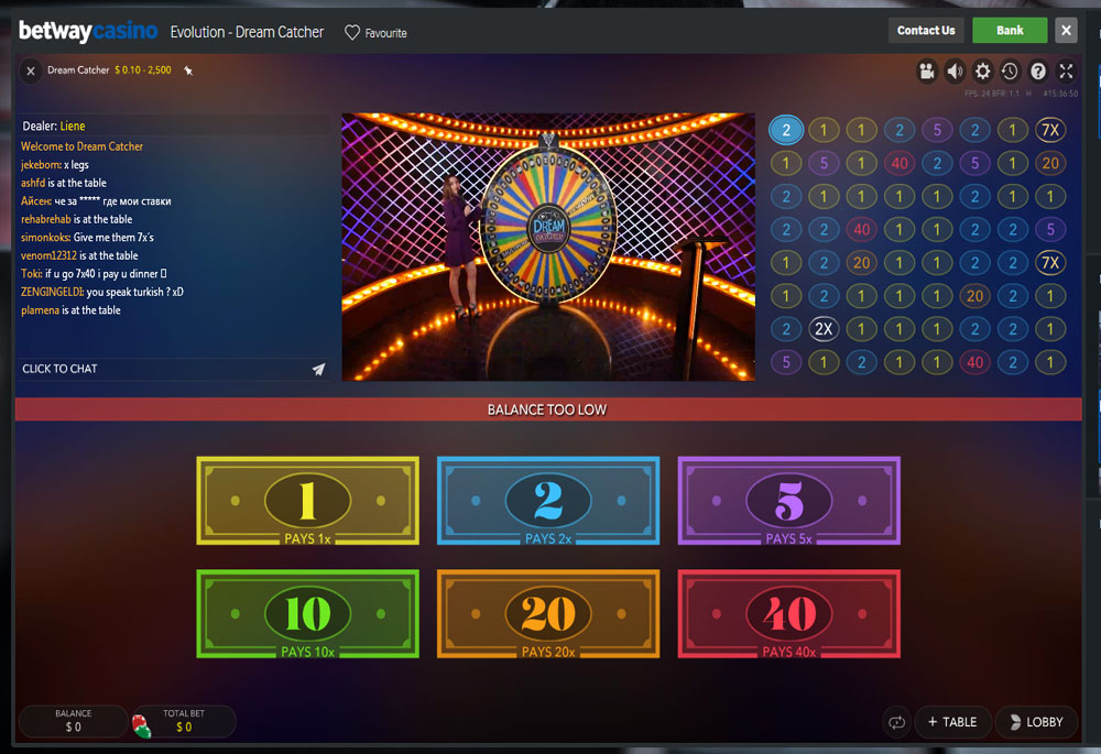 Live Dream Catcher at Betway Casino