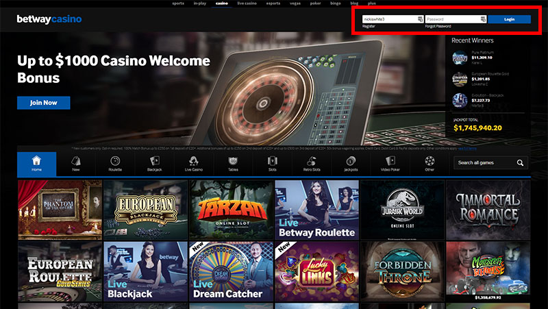 Register or Log Into Betway Casino