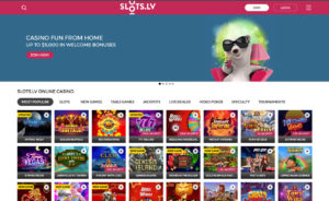 Slots LV Casino Homepage and Welcome Bonus Screenshot