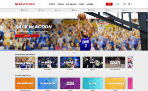 Bovada Casino Homepage Screenshot with Sports Banner
