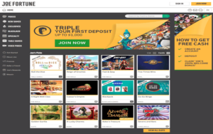 Joe Fortune Casino Homepage Screenshot