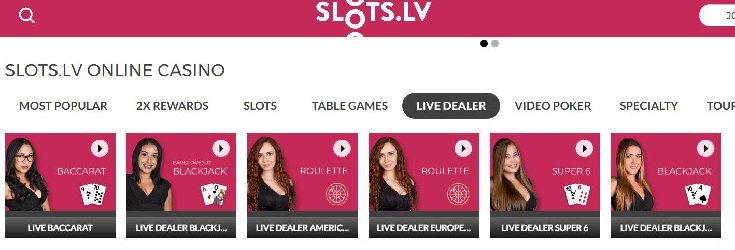 Slots.lv Live Games Selection
