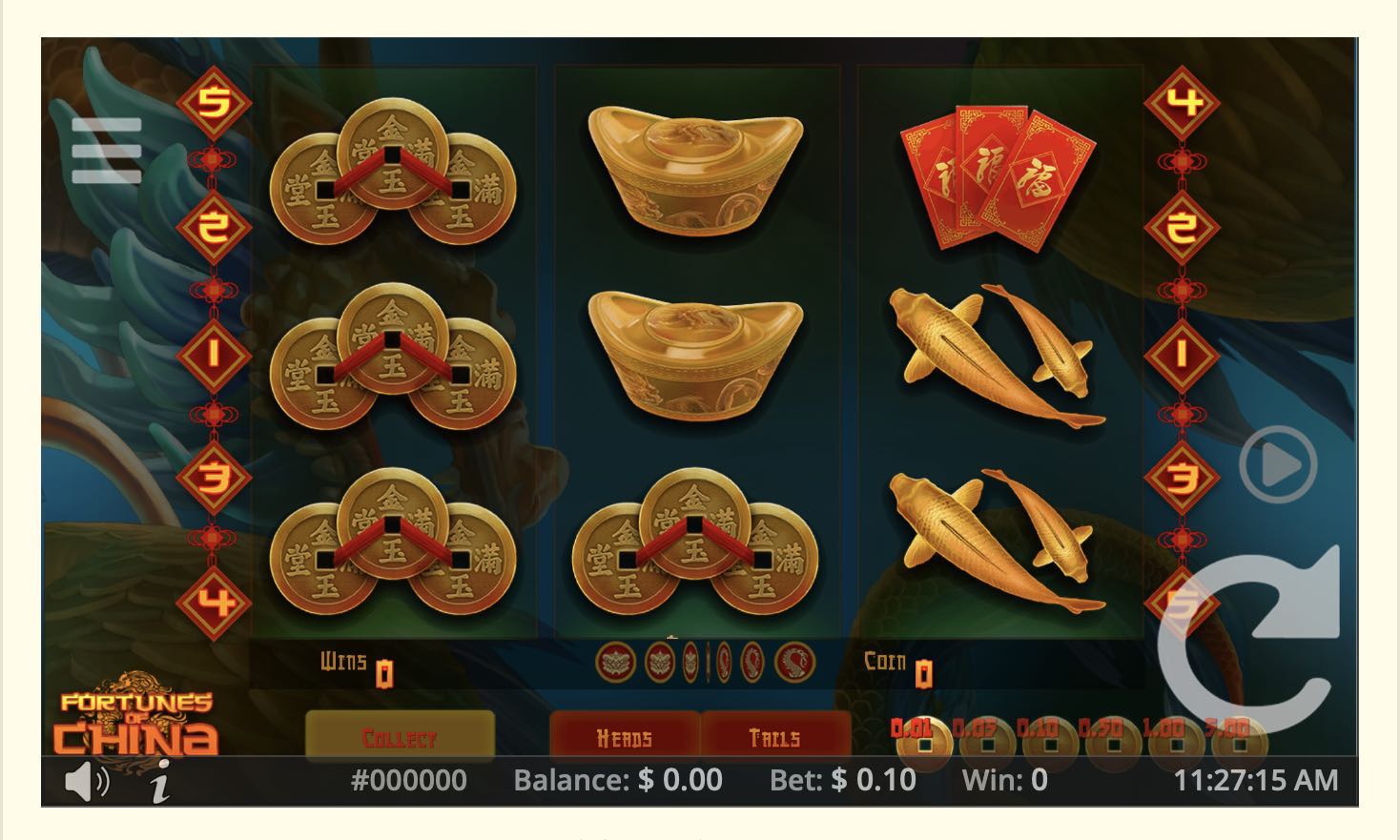 Fortunes of China Online Slot Game Dashboard