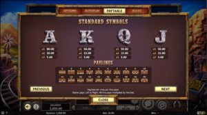 Gold Canyon Slots Standard Symbols and Paylines