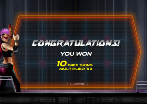 Cyberpunk City Online Slot Free Spin Congrats Screenshot