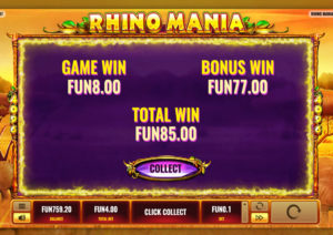 Real Money Online Slot Game Rhino Mania Bonus Win
