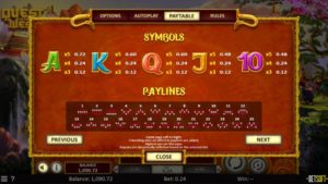 Quest to the West Slot Game Paylines