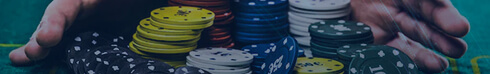 Gamblers Pushing Jackpot Stacks of Casino Chips Banner