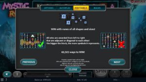 Mystic Rift Online Slot Paytable
