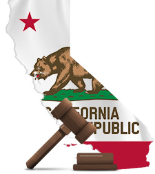 California State Casino Laws Flag in Border with Gavel