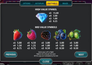Online Slot Game Wild Cherry Blast Paytable Screenshot