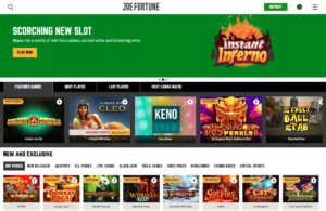 Joe Fortune Online Casino home page