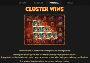 Lava Gold Online Slot Cluster Paytable Screenshot