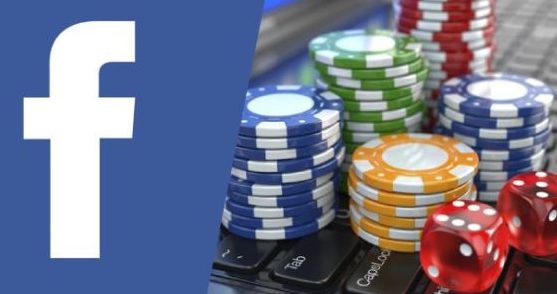 social media facebook logo and gambling image with poker chips
