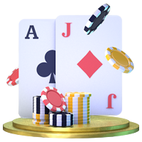 Blackjack Cards and Chips on Gold Pedestal