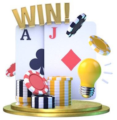 Winning Blackjack Icon With Coins and Poker Chips