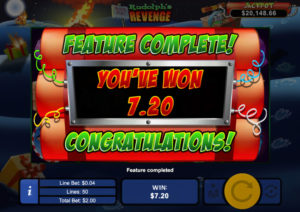 Rudolph's Revenge Online Slot Feature Win Screenshot
