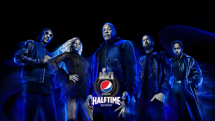 Super Bowl Halftime Hip Hop Stars Snoop Dogg, Mary J Blige, Dr. Dre, Eminem, and Kendrick Lamar