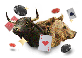 Bull and Bear With Cards and Poker Chips Icon