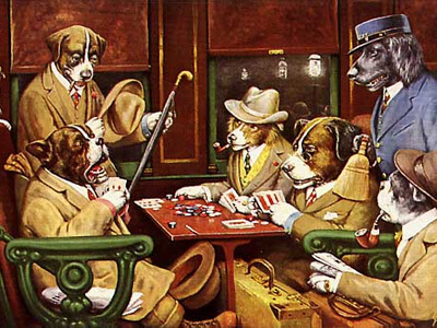 Cassius Marcellus Coolidge His Station and Four Aces Dogs Playing Poker Painting