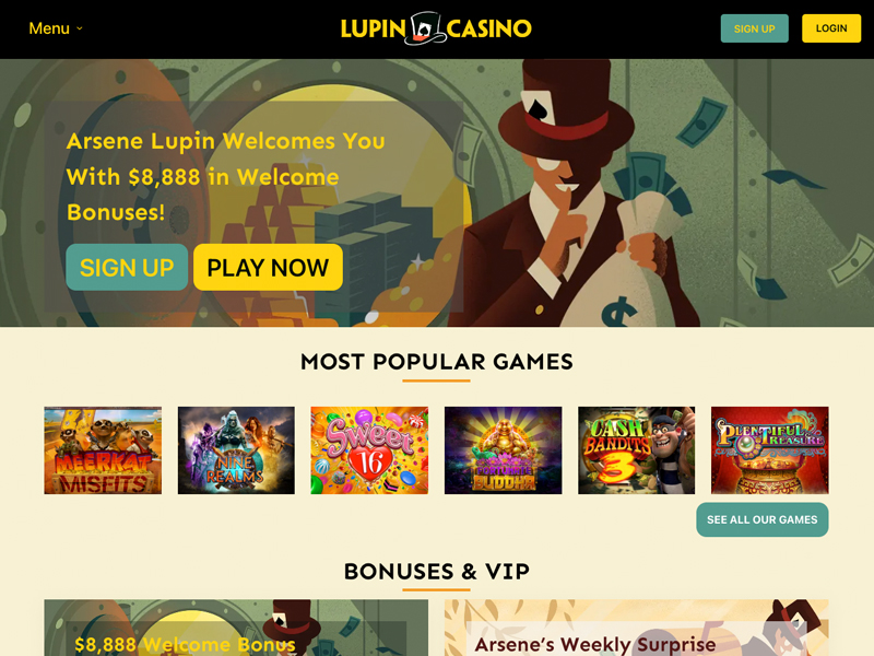 Lupin Casino Homepage