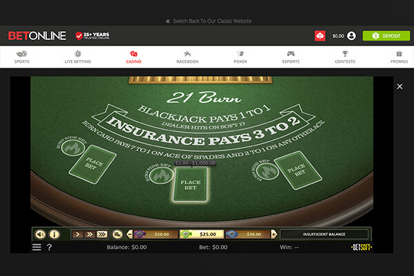 21 burn blackjack - BetOnline Casino