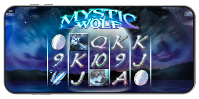 Mythic Wolf casino slot mobile horizontal gameplay on a phone