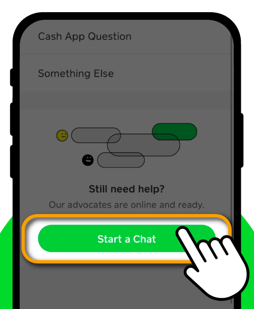 Pointer On Start Chat With Cash App Customer Support Button