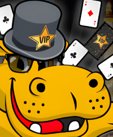 Lucky Hippo Casino Mascot With Blackjack Cards