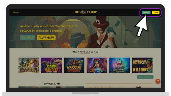 Sign Up at Lupin Casino Desktop Screenshot