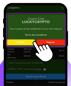 Mobile Screen With a Cursor Selecting a Lucky Hippo Casino Bonus Code