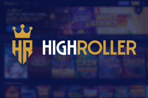 High Roller Casino Logo and Website with Blue Overlay