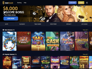 High Roller Casino Homepage with Welcome Bonus