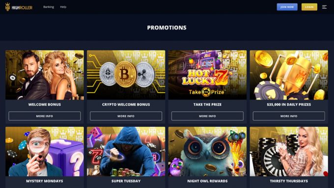 High Roller Casino Bonuses & Promotions Page Screenshot