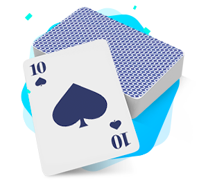 A 3D icon of a deck of blackjack cards being shuffled by a dealer