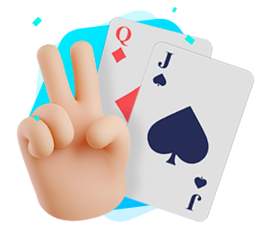 A 3D icon of a hand a two blackjack cards showing the handling of player actions