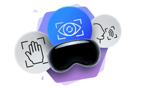 Apple Vision Pro Glücksspiel Augen Hände Sprachsymbol